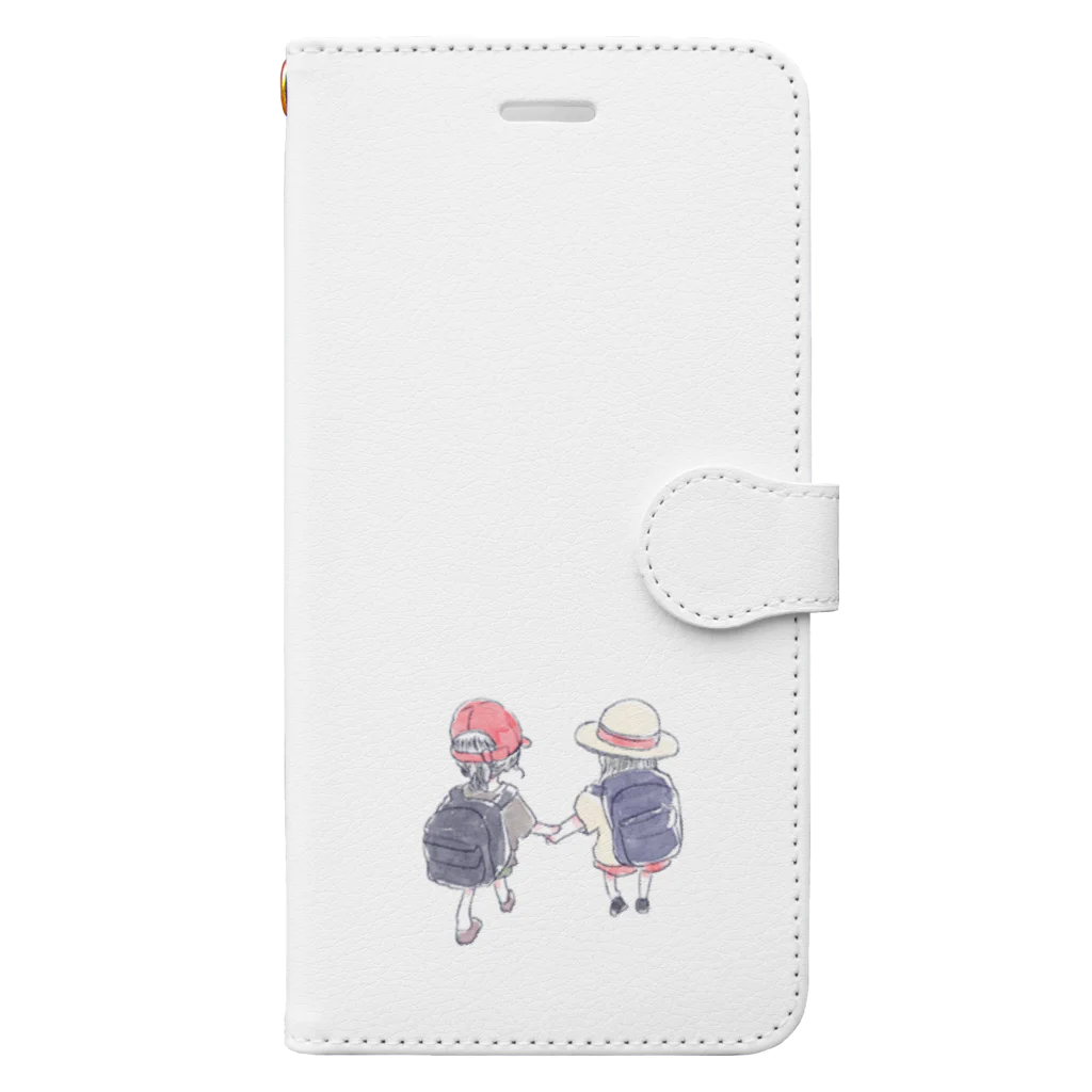 浅山しおん（ハリネズミのソフィー）のオリジナル　手を繋いで歩く幼い二人の女の子 Book-Style Smartphone Case