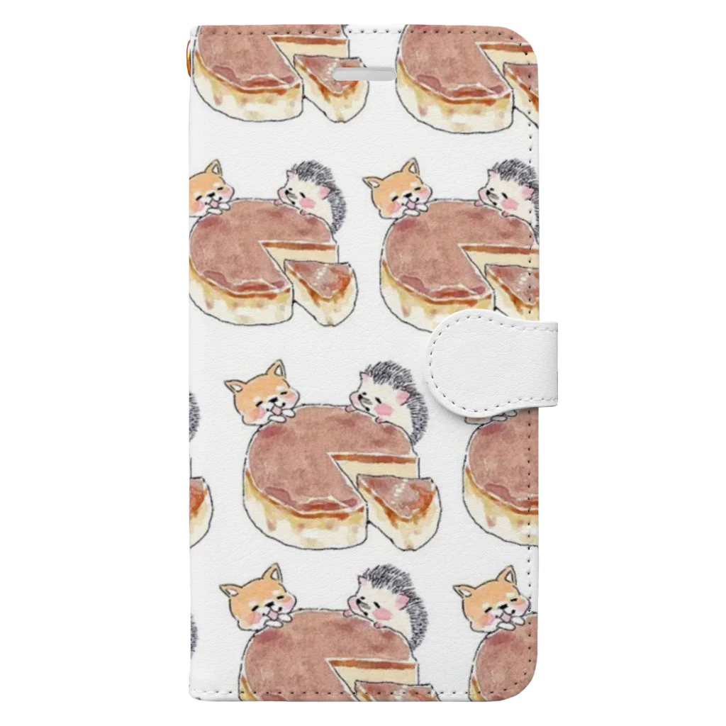 qunqunの犬とハリネズミ仲良し食事（白） Book-Style Smartphone Case