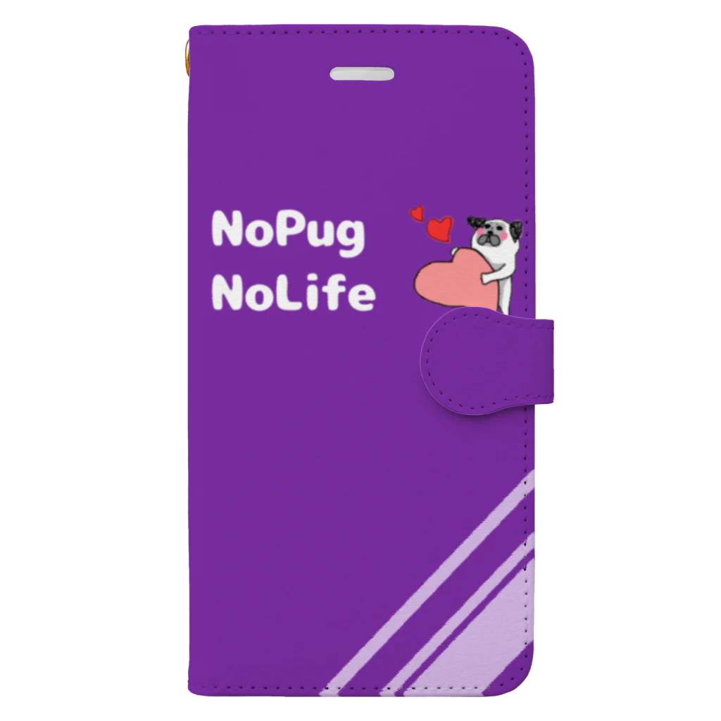 こてんshop.pugのnopug nolife.purple 手帳型スマホケース