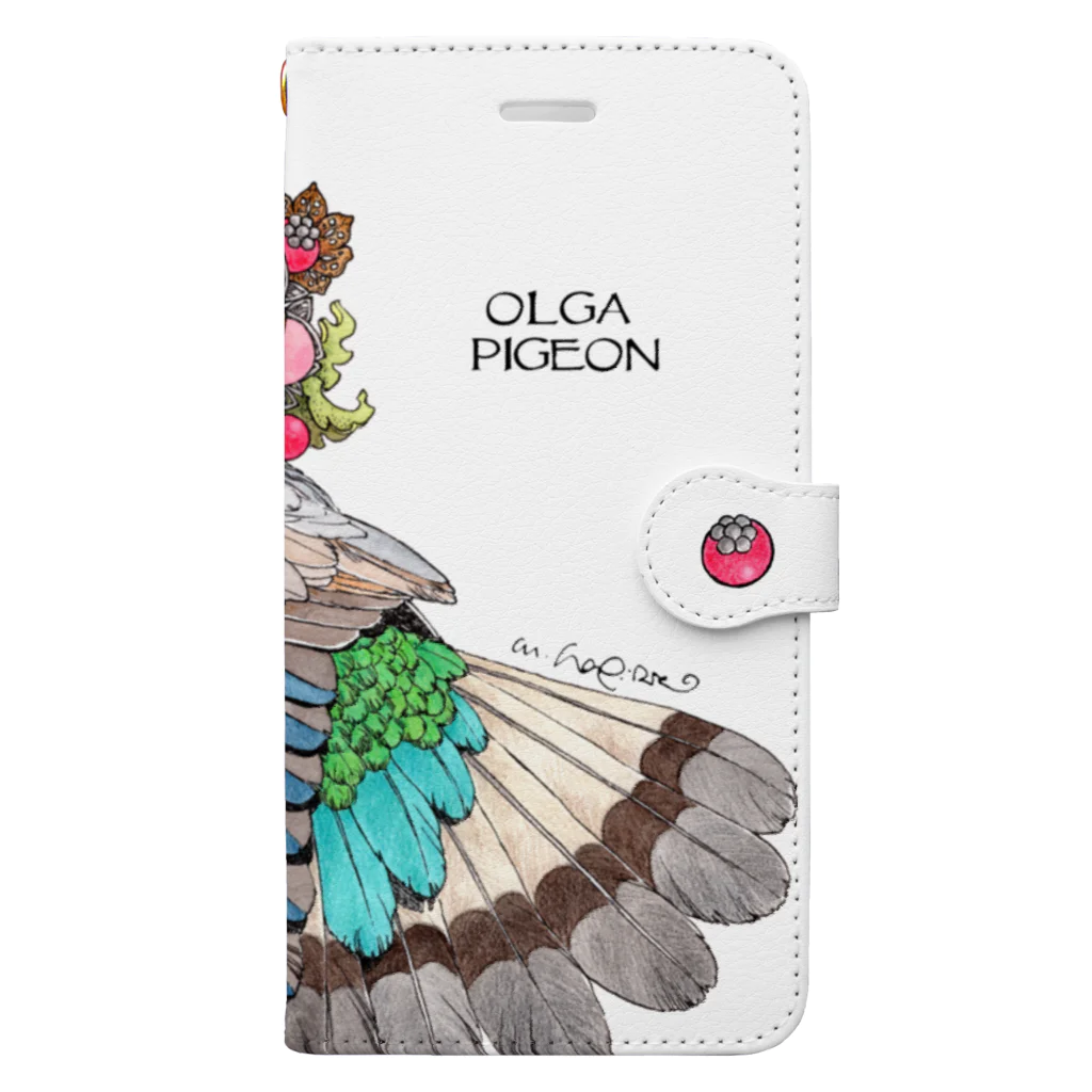 萩岩睦美のグッズショップの手帳型スマホケース　OLGA PIGEON (ハト） 手帳型スマホケース