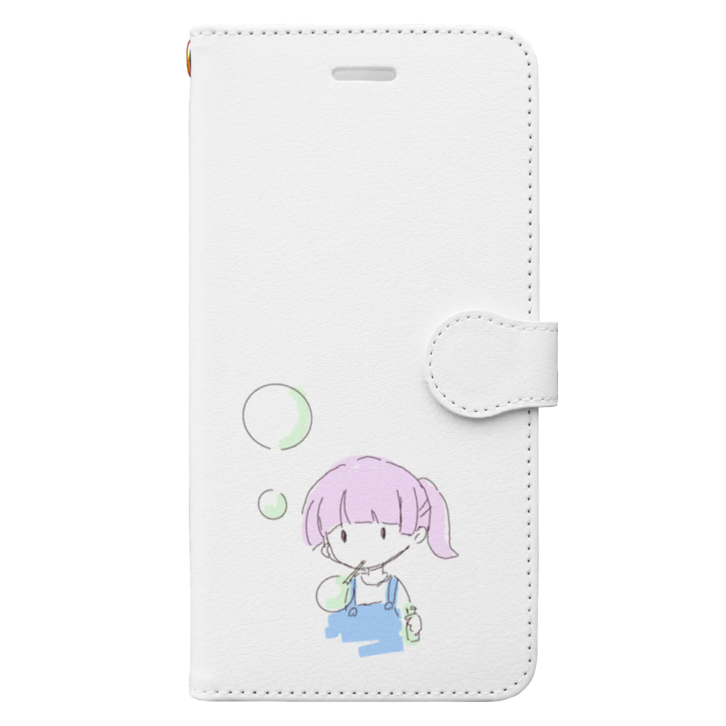 akitoのシャボン玉の女の子 Book-Style Smartphone Case