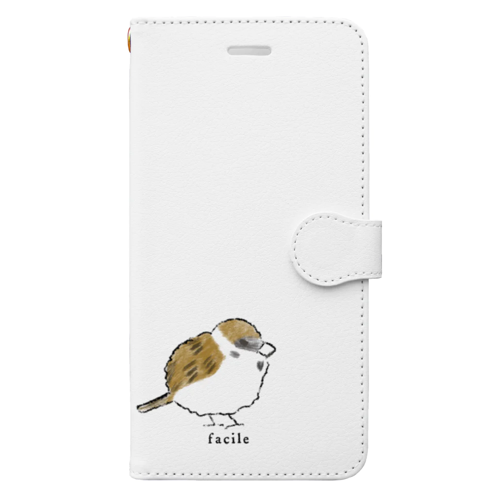 文鳥うさぎ猫とりTシャツスマホケース-facileのふくらすずめ 手帳型スマホケース