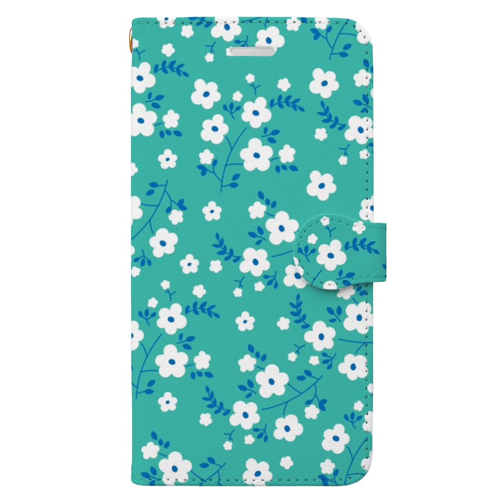 ミントグリーンの花柄 Book Style Smartphone Case By スマホケースと小物専門店 Okotowatashi Suzuri