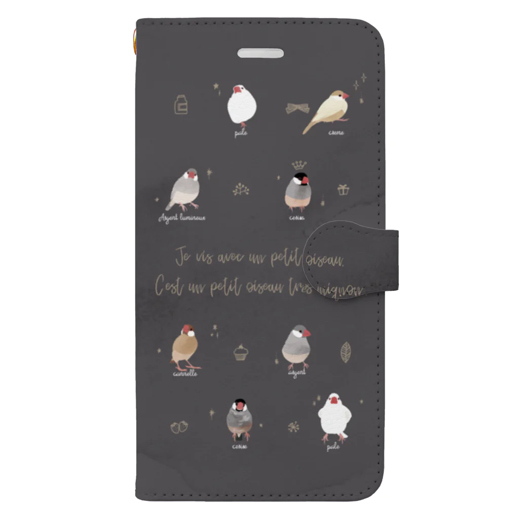 文鳥株式☆会社の文鳥さんスマホカバー　チャコールグレー Book-Style Smartphone Case