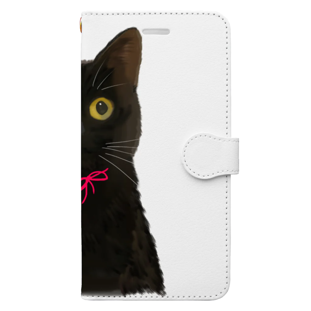 小鳥と映画館のおめめまん丸 黒猫 Book-Style Smartphone Case