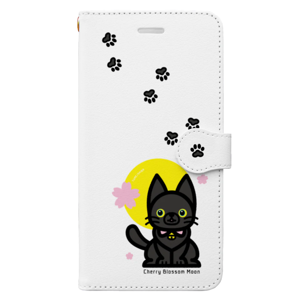 夢見る柴犬のCherry-Blossom-Moon Book-Style Smartphone Case