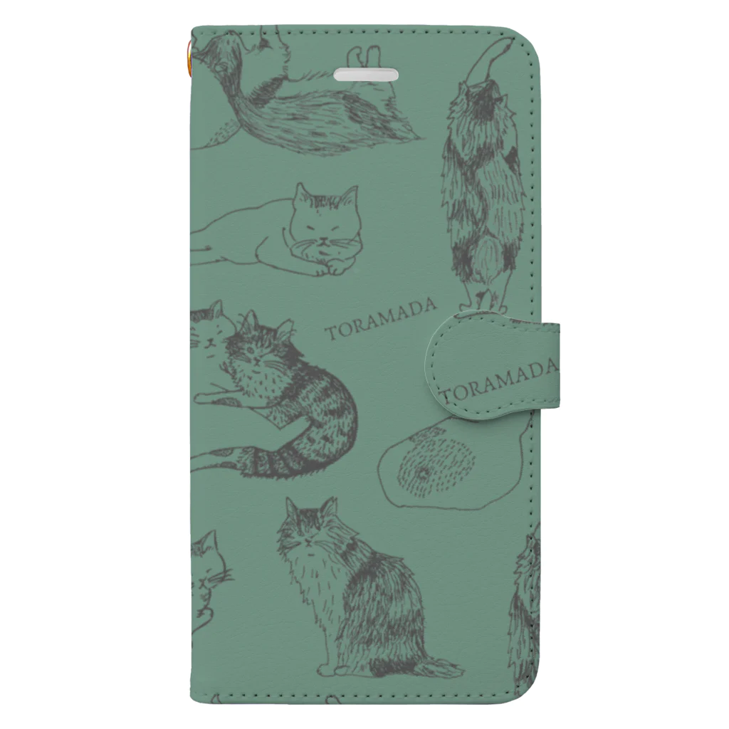 とらまだのとらまだづくし/グリーン(猫） Book-Style Smartphone Case