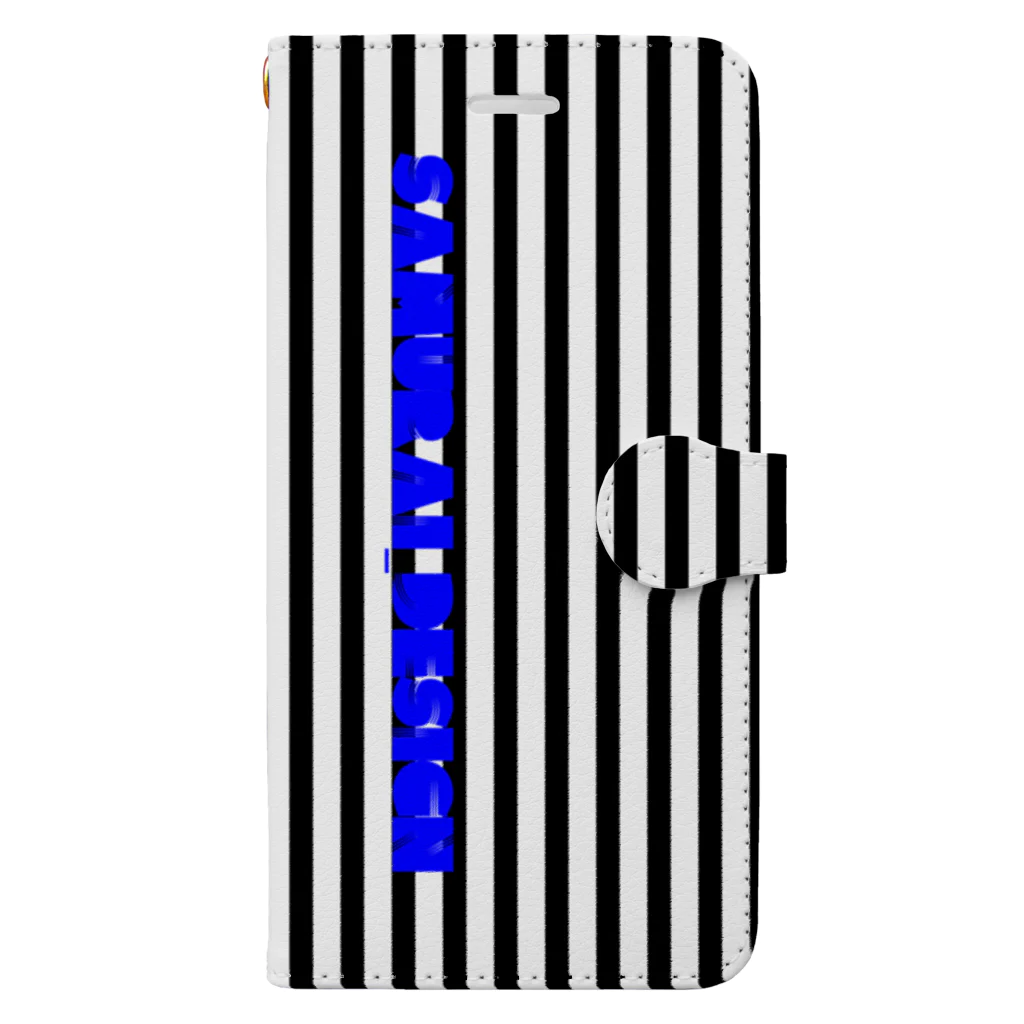 サムライデザインウォレットフォンケースの向日葵×白黒ストライプ 手帳型スマホケース