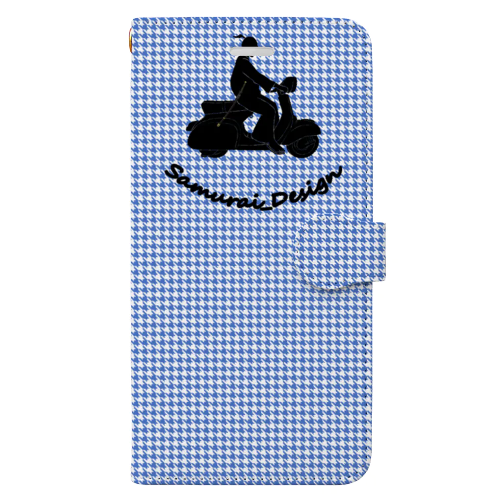 サムライデザインウォレットフォンケースのサムライヴェスパ×千鳥格子ブルー Book-Style Smartphone Case