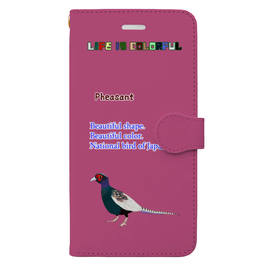 サムライデザインウォレットフォンケースのキジ×クリムゾン Book-Style Smartphone Case