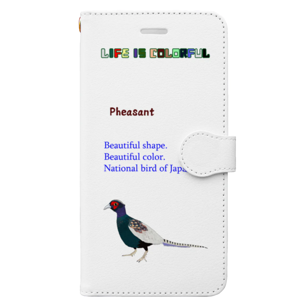 サムライデザインウォレットフォンケースのキジ×ホワイト Book-Style Smartphone Case