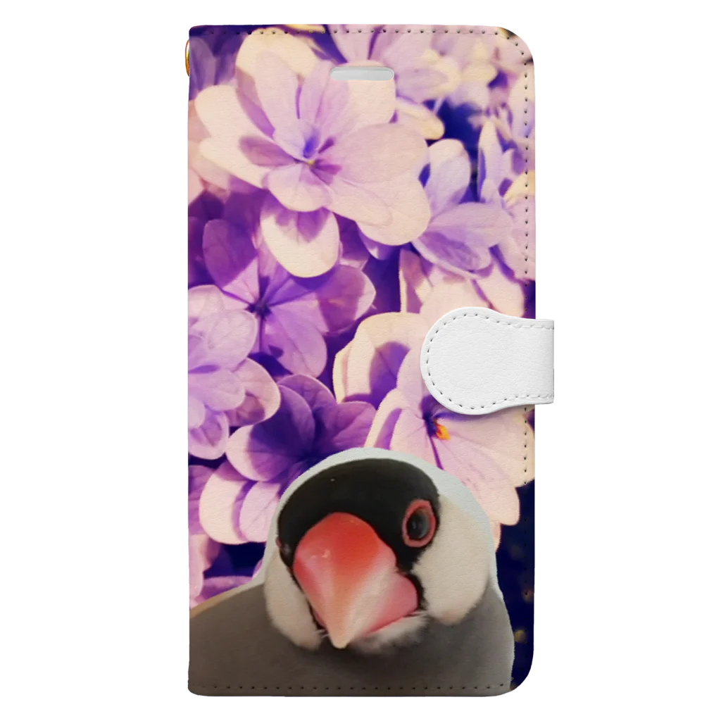 harupink🌸ペット似顔絵illustのノスタルジーな紫陽花と文鳥さん Book-Style Smartphone Case