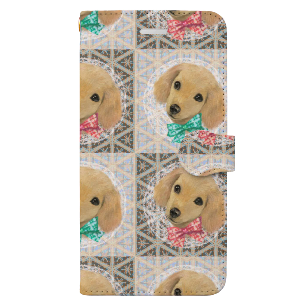 NORIMA'S SHOP のかわいいダックスフントの子犬とチェック柄のパターン Book-Style Smartphone Case