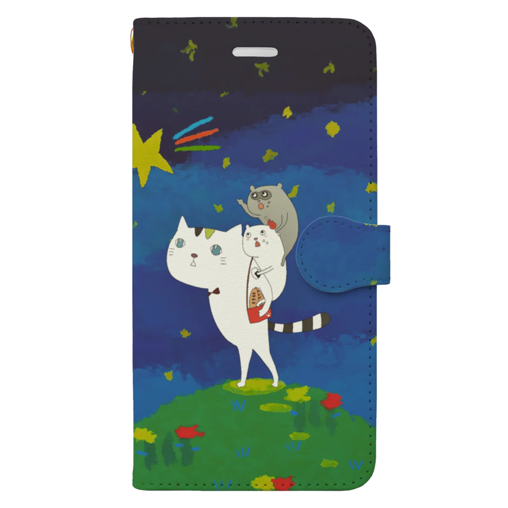 itatitatiのねこといたちと流れ星 Book-Style Smartphone Case