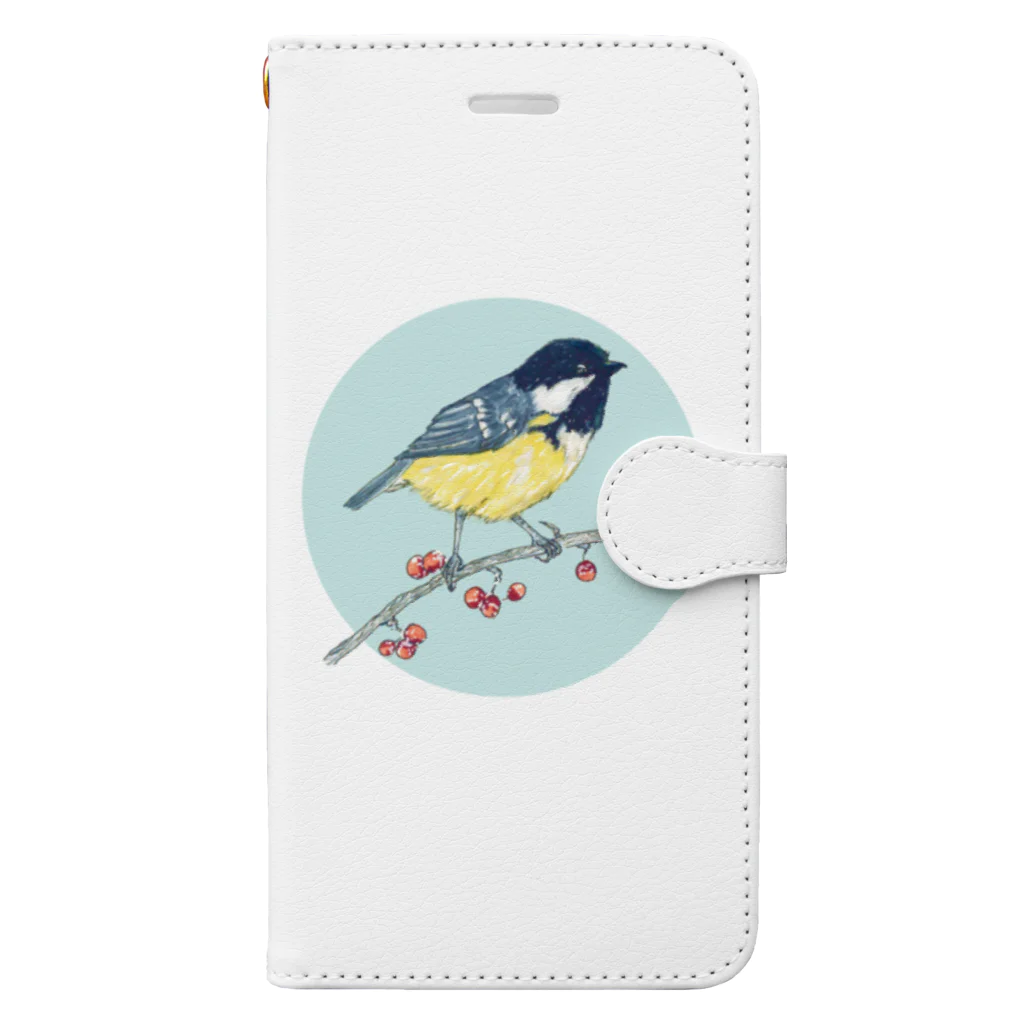 Nellyhime のアートのベリーと鳥 (Great Tit) 手帳型スマホケース