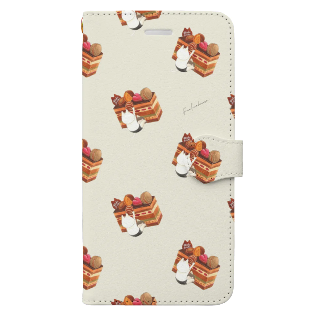 FWAFWA house+のネコぱんとチョコ乗せオペラケーキ  Book-Style Smartphone Case