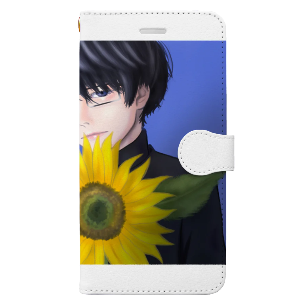 夜店の学ラン少年と花「向日葵」 Book-Style Smartphone Case