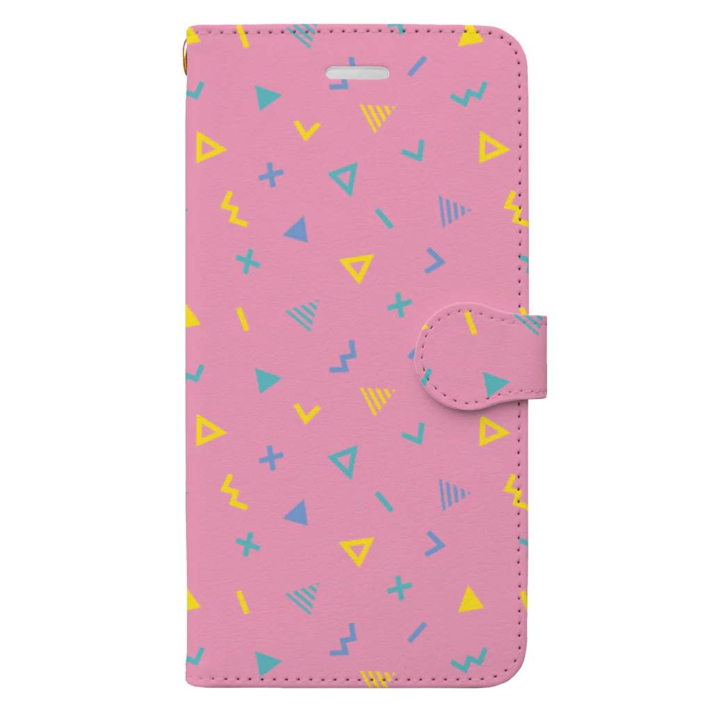 あわじテキスタイルのレトロポップな幾何学柄 ピンク Book-Style Smartphone Case