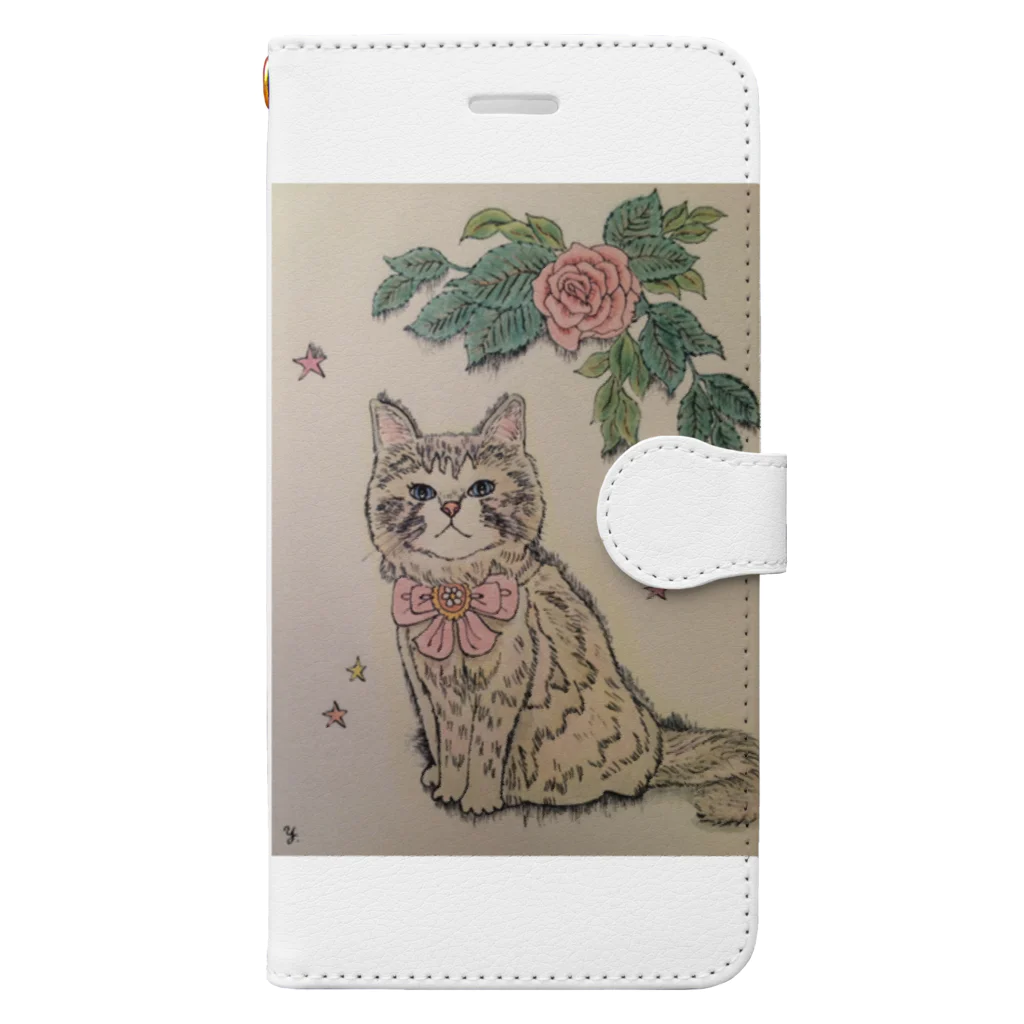 河内葉子の動物アートのグッズのバラと猫グッズ Book-Style Smartphone Case