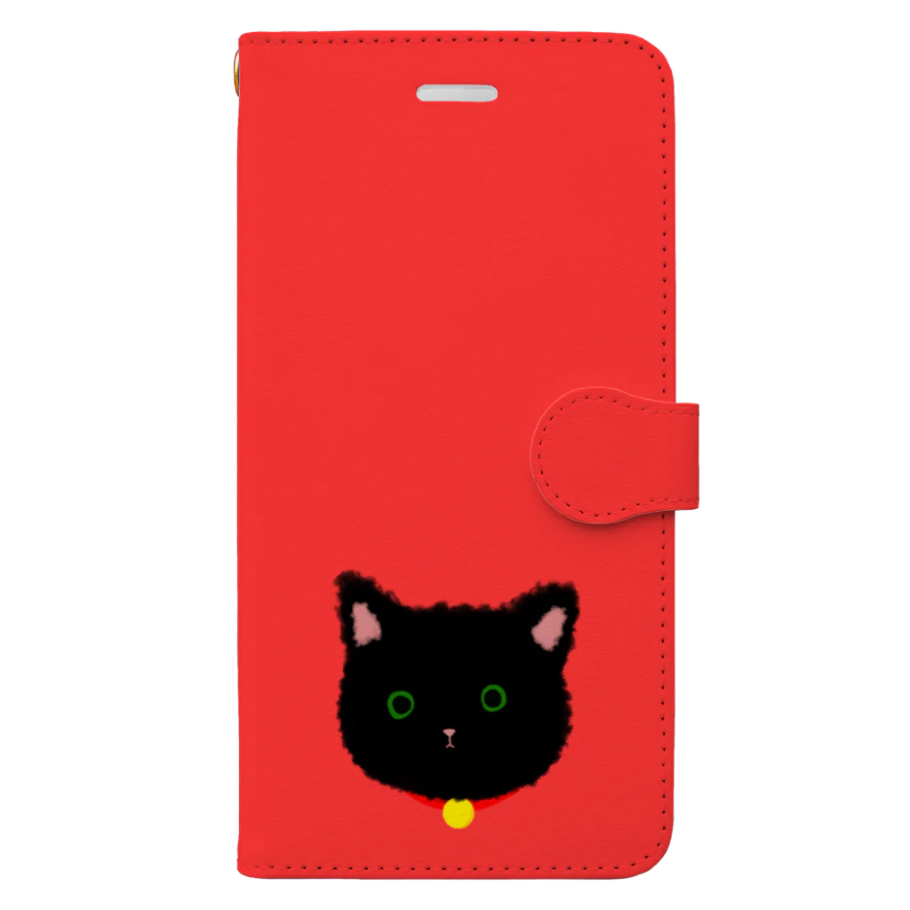 atapyoのもこもこくろねこ(レッド) Book-Style Smartphone Case