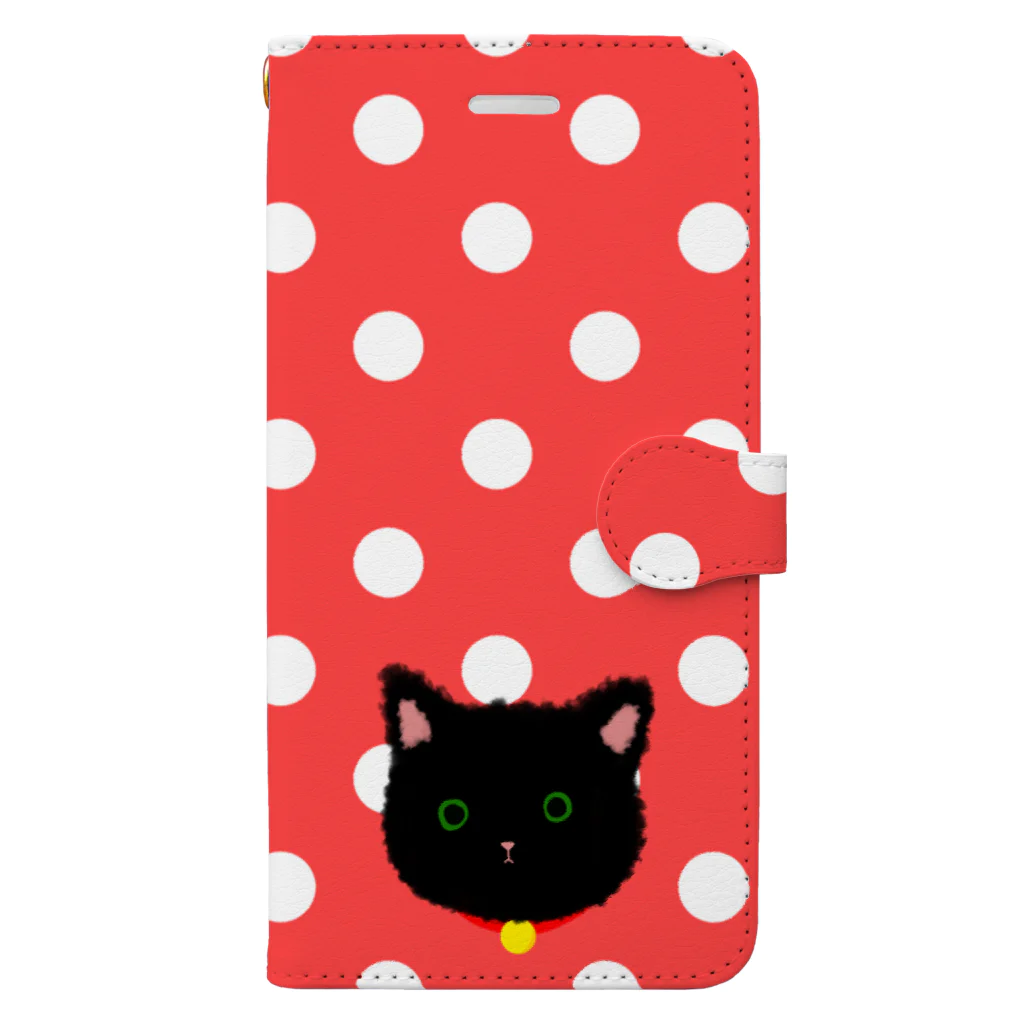 atapyoのもこもこ黒猫(水玉) Book-Style Smartphone Case