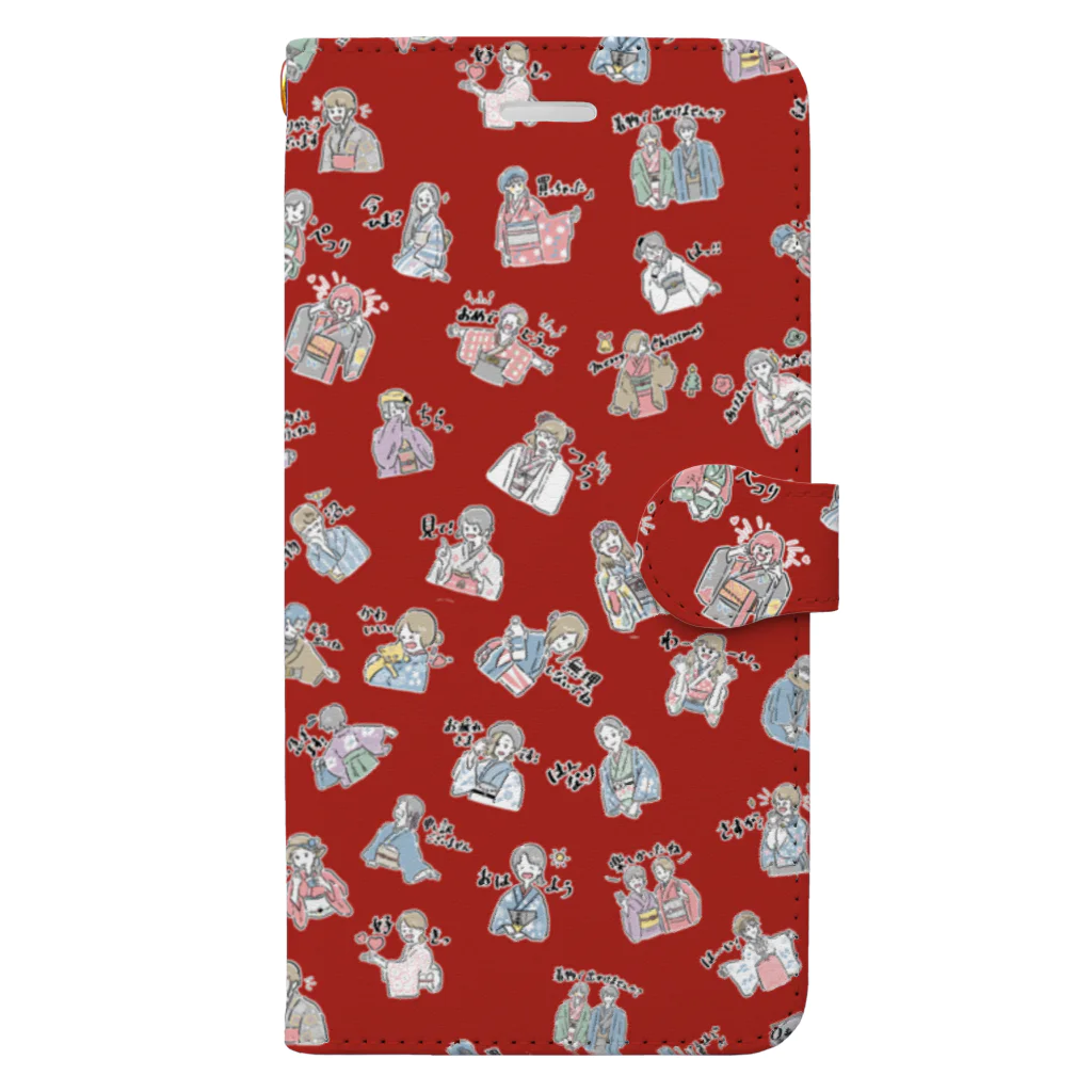 aNone sOnoneの着物イラスト（茜色） Book-Style Smartphone Case