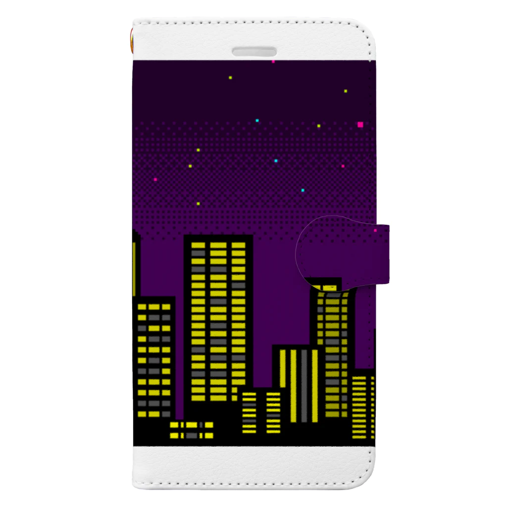 ドット絵アイテムの夜景 手帳型スマホケース