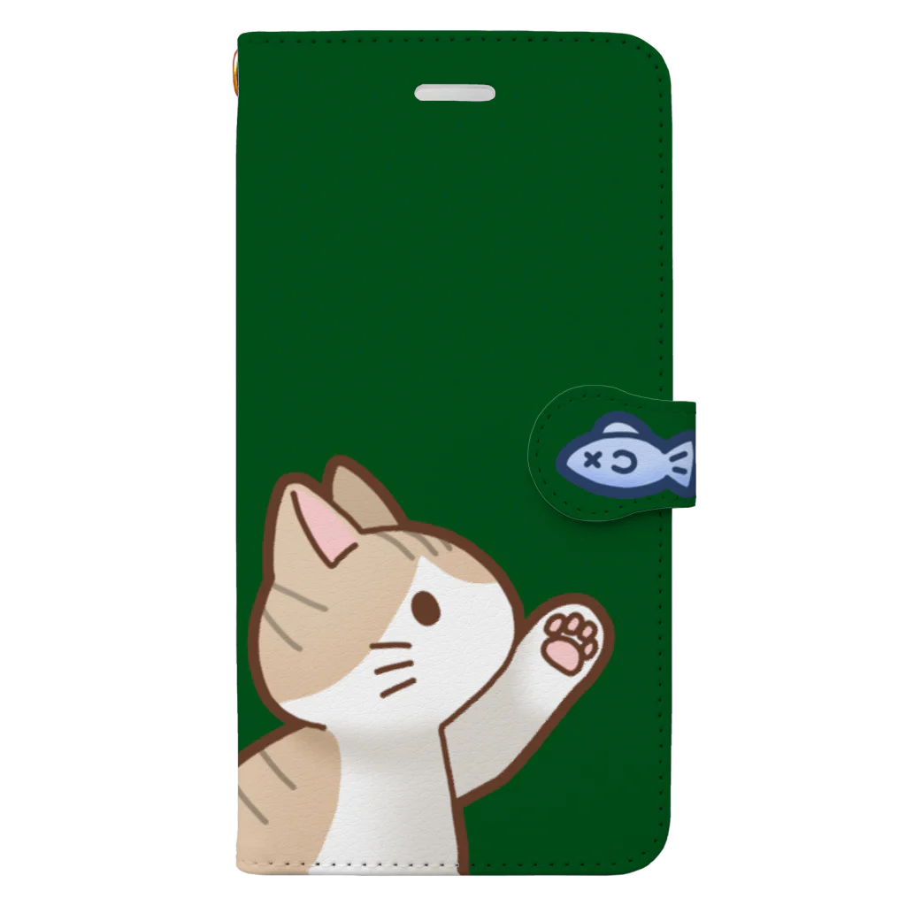 かわいいもののおみせ　いそぎんちゃくのお魚にゃーバージョン２　茶白　グリーン Book-Style Smartphone Case