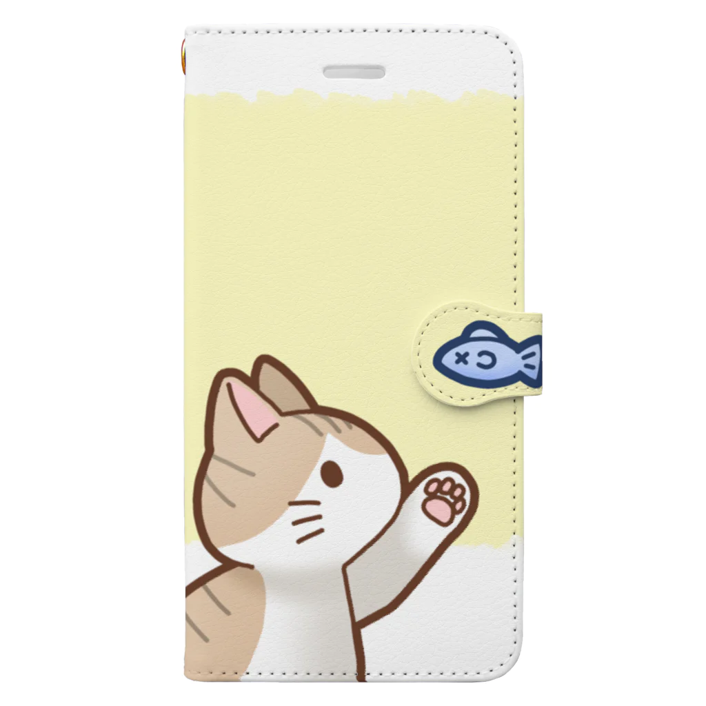 かわいいもののおみせ　いそぎんちゃくのお魚にゃーバージョン２　茶白　イエロー　上下白ライン Book-Style Smartphone Case