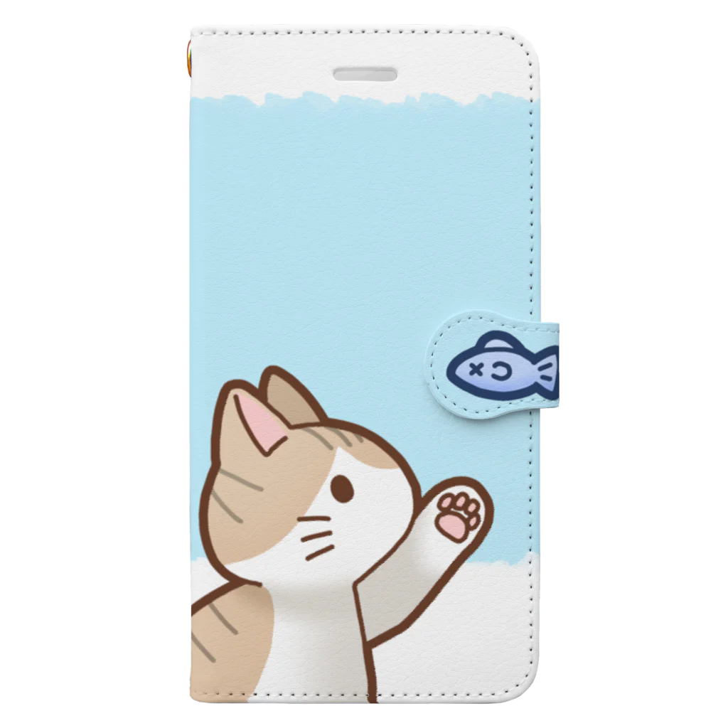 かわいいもののおみせ　いそぎんちゃくのお魚にゃーバージョン２　茶白　ブルー　上下白ライン Book-Style Smartphone Case