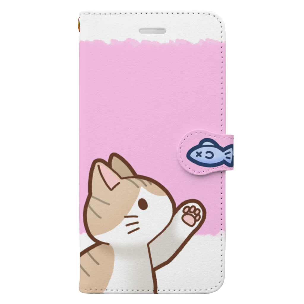 かわいいもののおみせ　いそぎんちゃくのお魚にゃーバージョン２　茶白　ピンク　上下白ライン Book-Style Smartphone Case