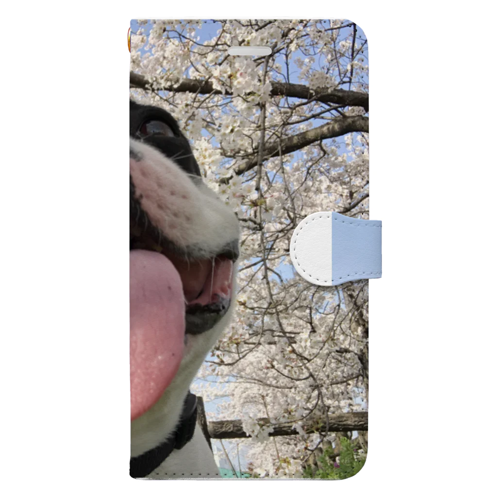 レザーウッドの桜とフレブル ゴンちゃん 手帳型スマホケース