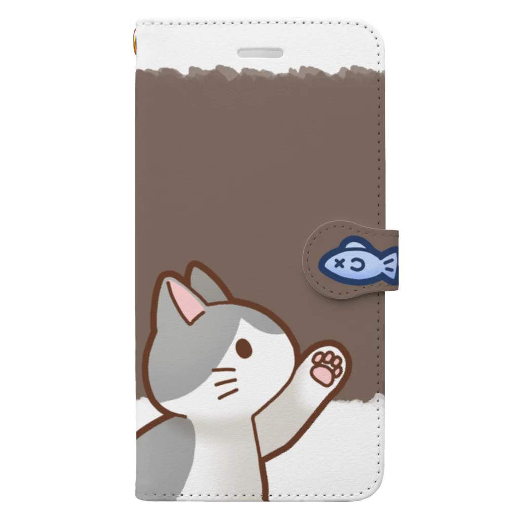 かわいいもののおみせ　いそぎんちゃくのお魚にゃーバージョン２　灰白猫　ブラウン　上下白ライン Book-Style Smartphone Case