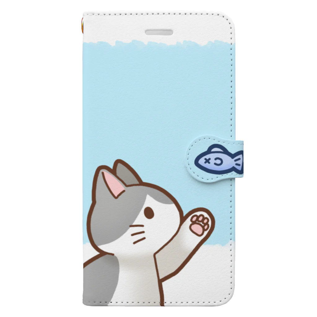 かわいいもののおみせ　いそぎんちゃくのお魚にゃーバージョン２　灰白猫　ブルー　上下白ライン Book-Style Smartphone Case