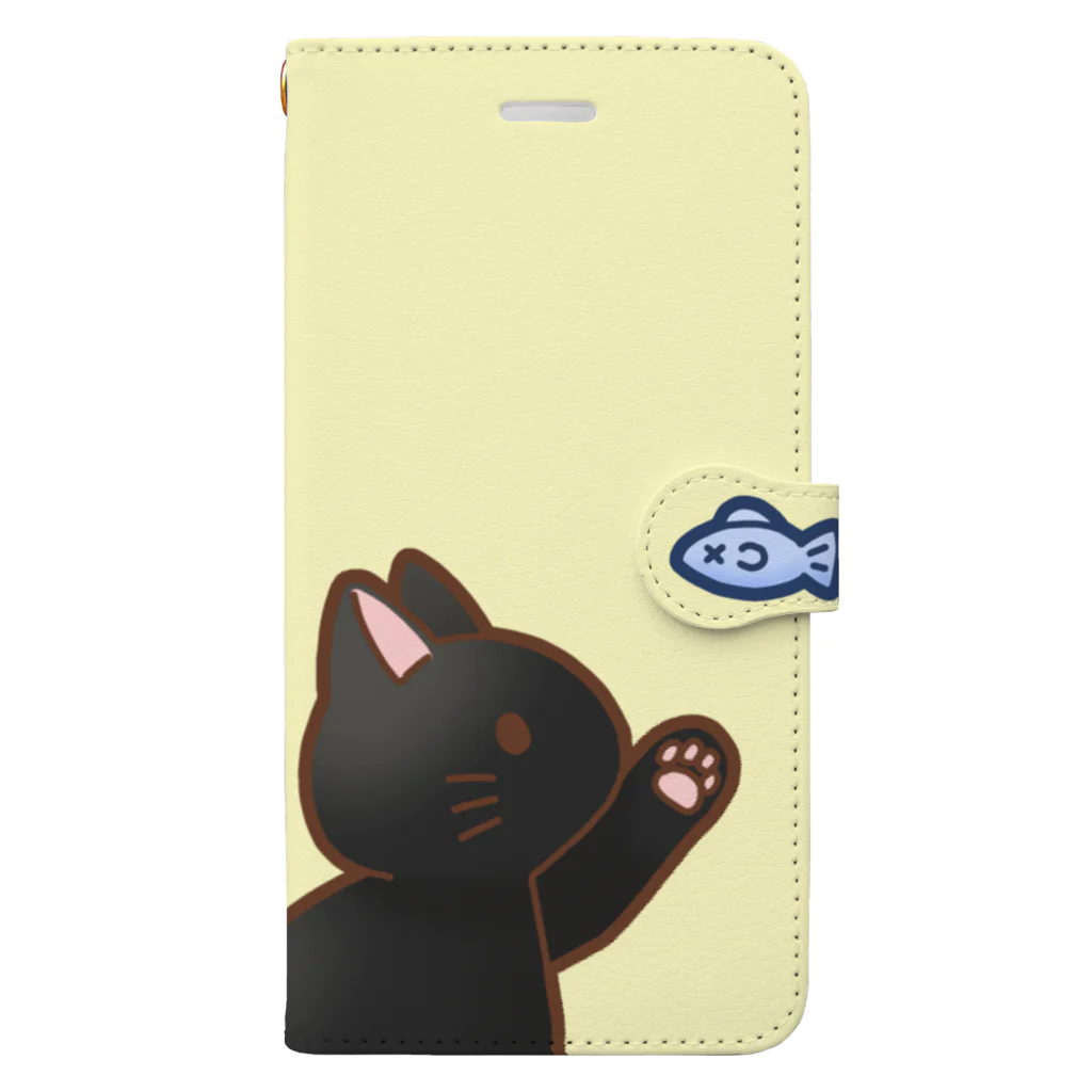 かわいいもののおみせ　いそぎんちゃくのお魚にゃーバージョン２　黒猫　イエロー Book-Style Smartphone Case