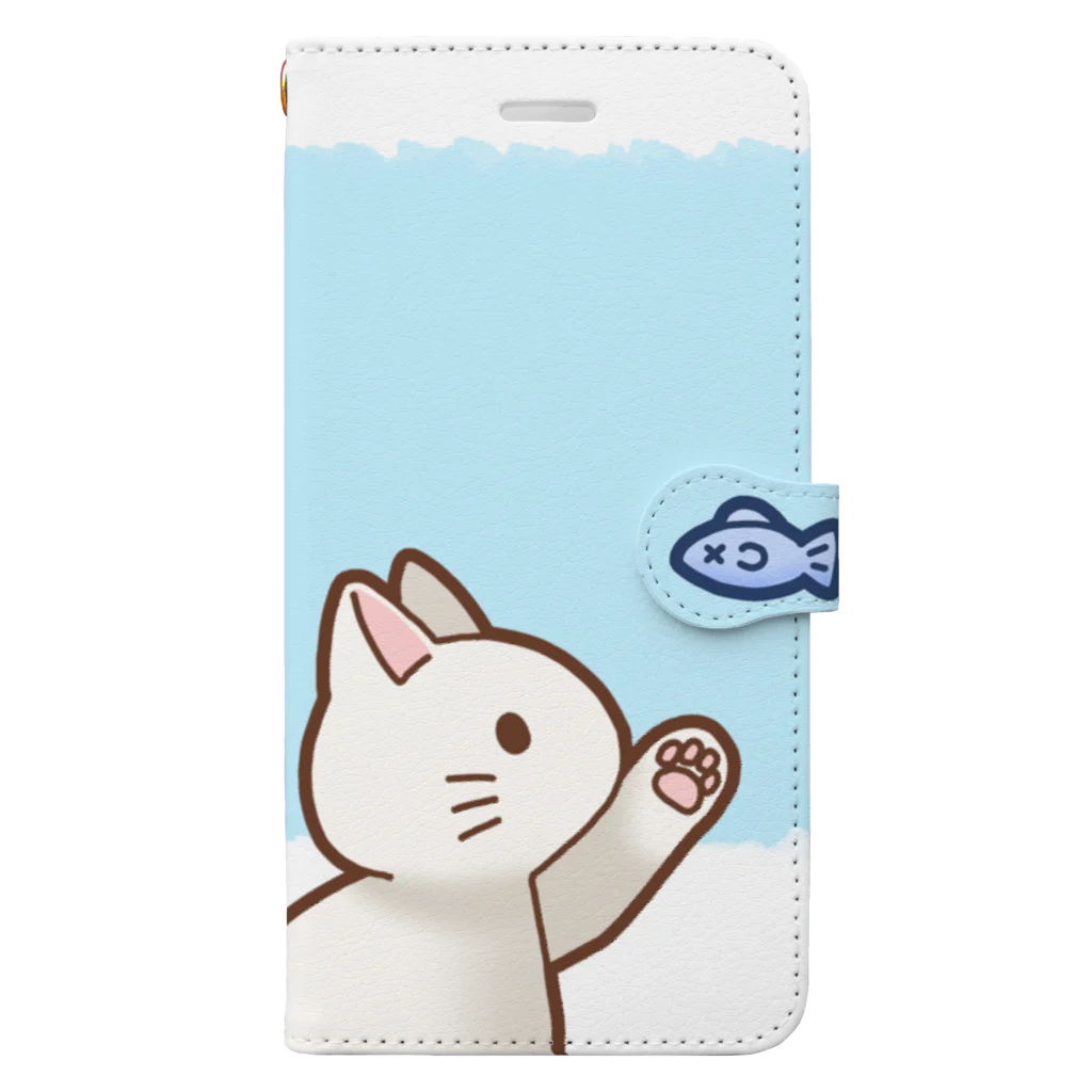 かわいいもののおみせ　いそぎんちゃくのお魚にゃーバージョン２　白猫　ブルー　上下白ライン Book-Style Smartphone Case