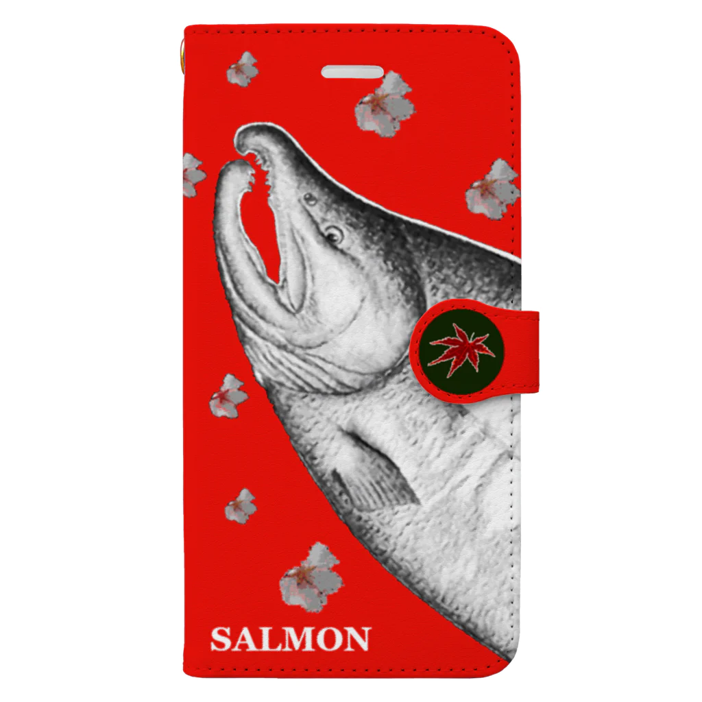 G-HERRINGの鮭！（SALMON；桜；鳥居）（朱）あらゆる生命たちへ感謝をささげます。 Book-Style Smartphone Case