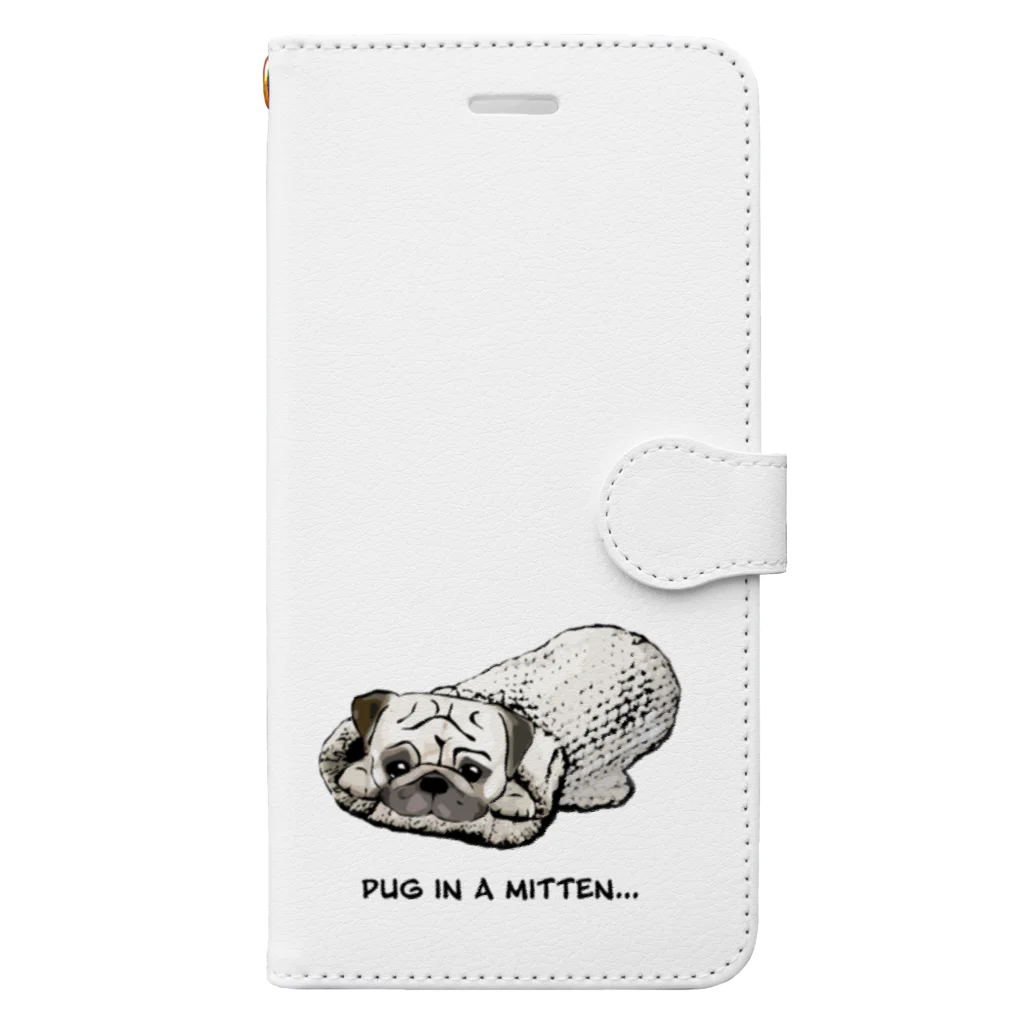 犬グッズの店しえるぶるーのミトンに入ったパグ  Book-Style Smartphone Case