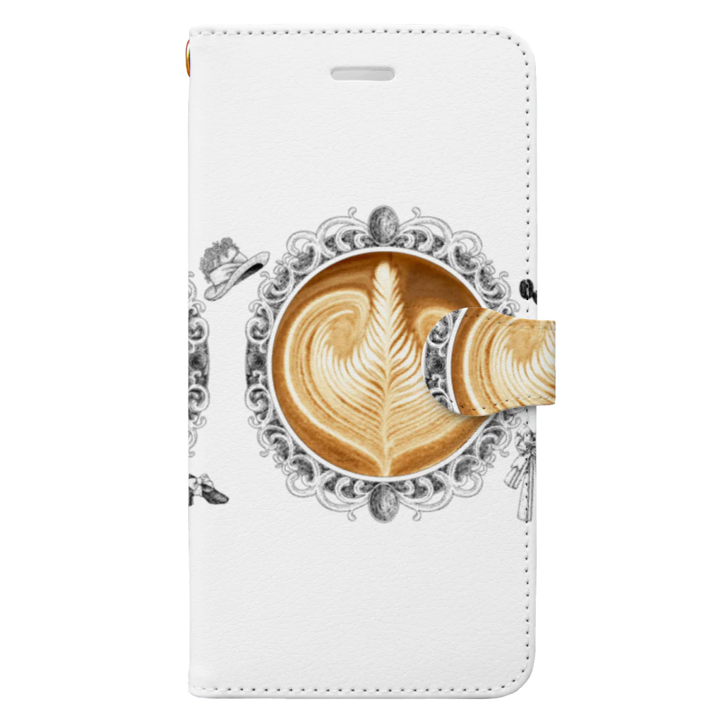 Prism coffee beanの【Lady's sweet coffee】ラテアート エレガンスリーフ  / With accessories ～2杯目～ Book-Style Smartphone Case