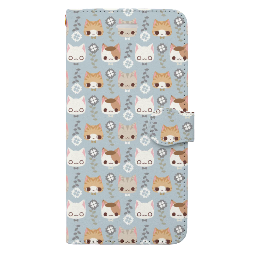 aska/ねこのかんづめの花と猫（水色） Book-Style Smartphone Case