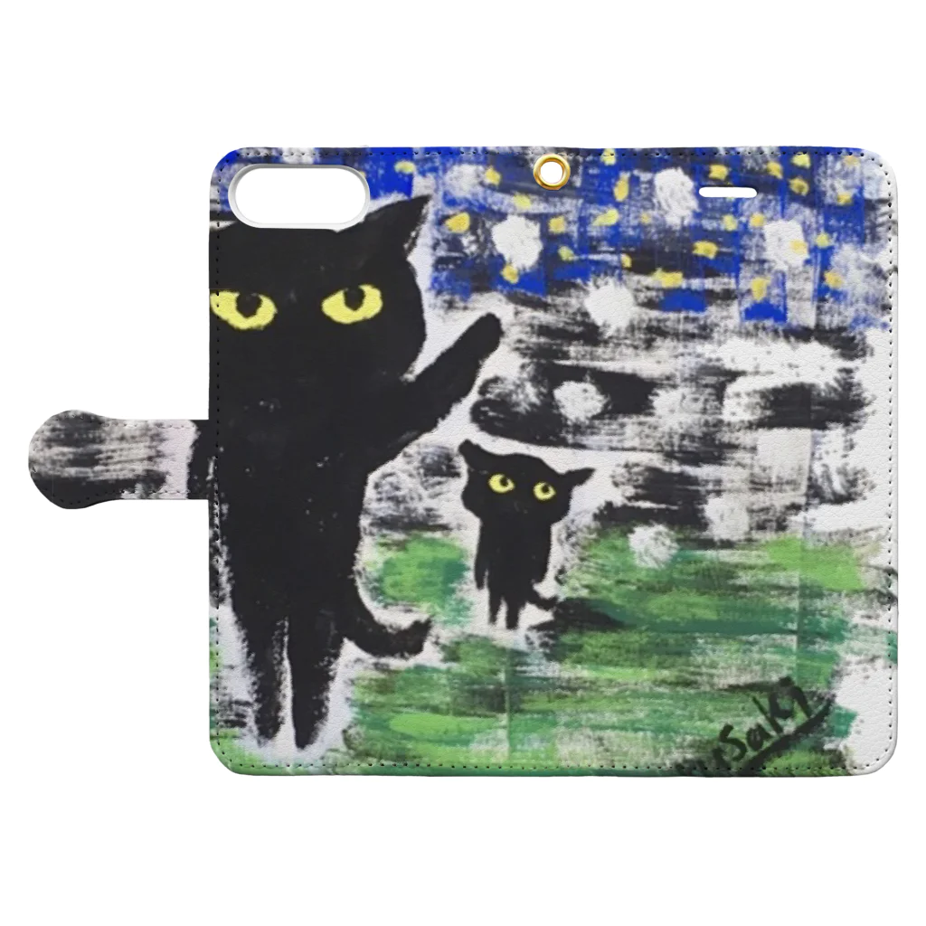 ねこぜや の黒猫の夜 Book-Style Smartphone Case:Opened (outside)