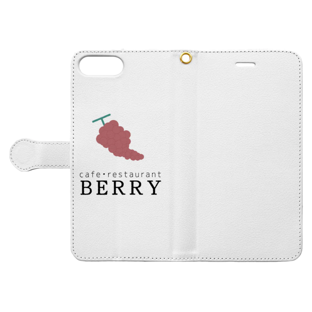 Monokomono+のCAFE BERRY LOGO 手帳型スマホケースを開いた場合(外側)