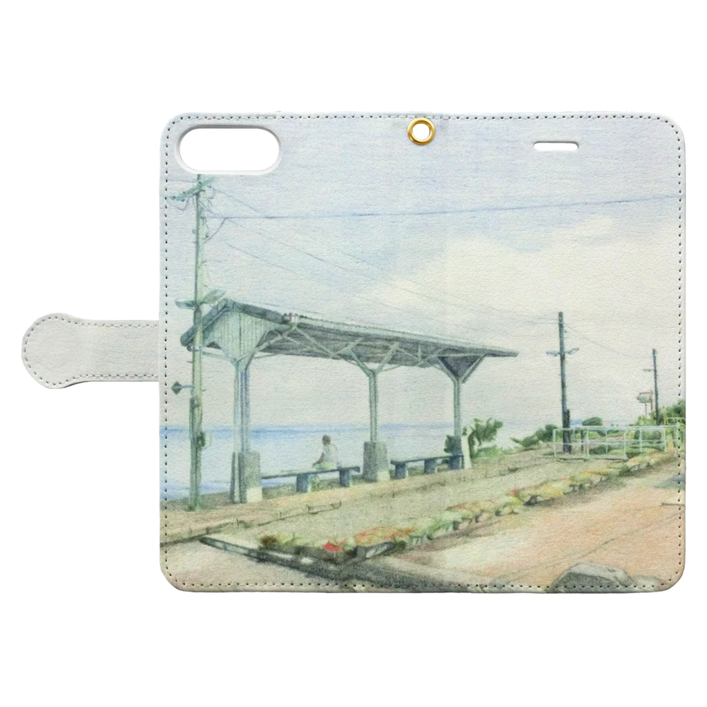 しもけんの下灘駅 Book-Style Smartphone Case:Opened (outside)