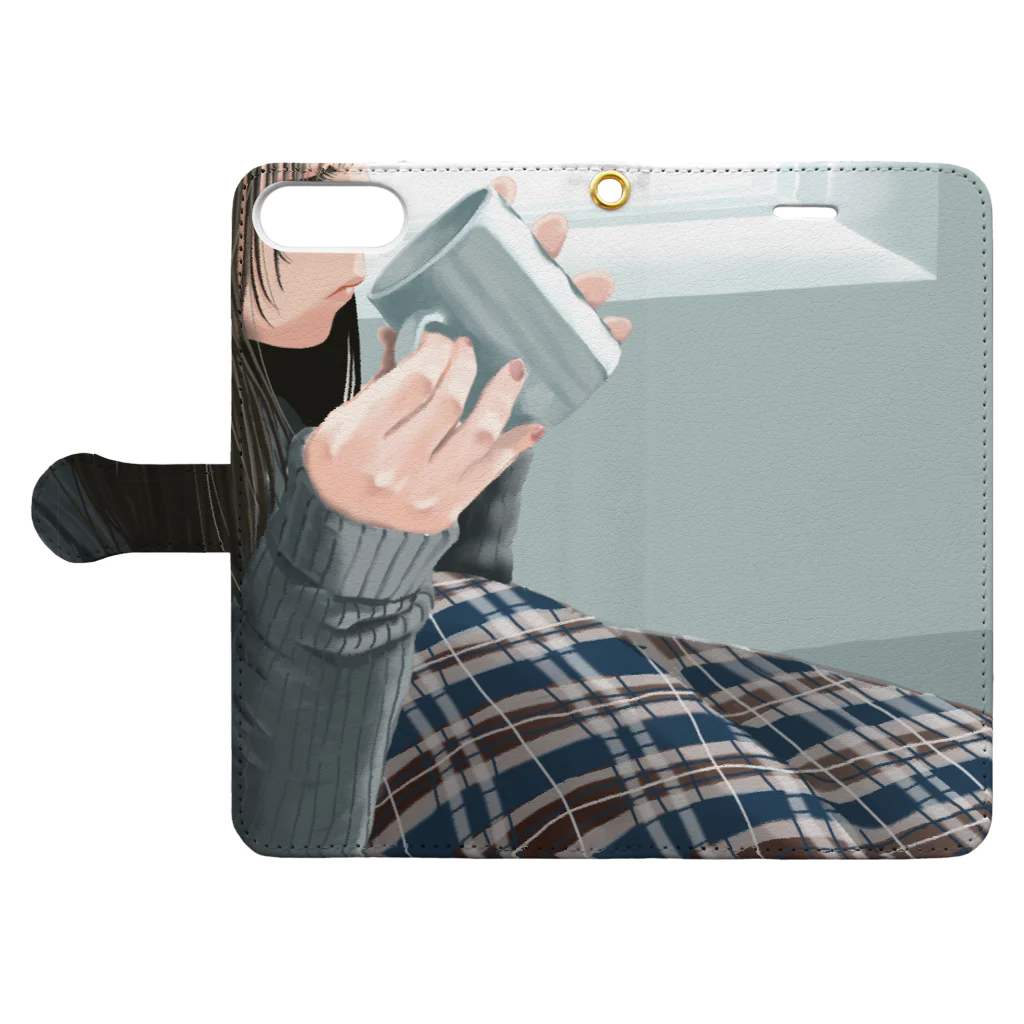 焼きあかべこのホッとココア。  Book-Style Smartphone Case:Opened (outside)