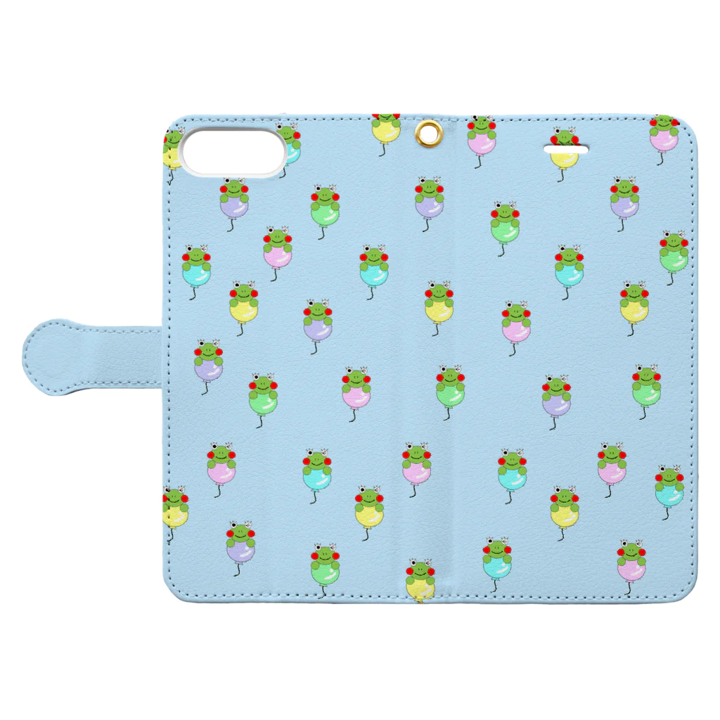 🐸かえるさんと仲間たち🐸の風船とかえるさん Book-Style Smartphone Case:Opened (outside)