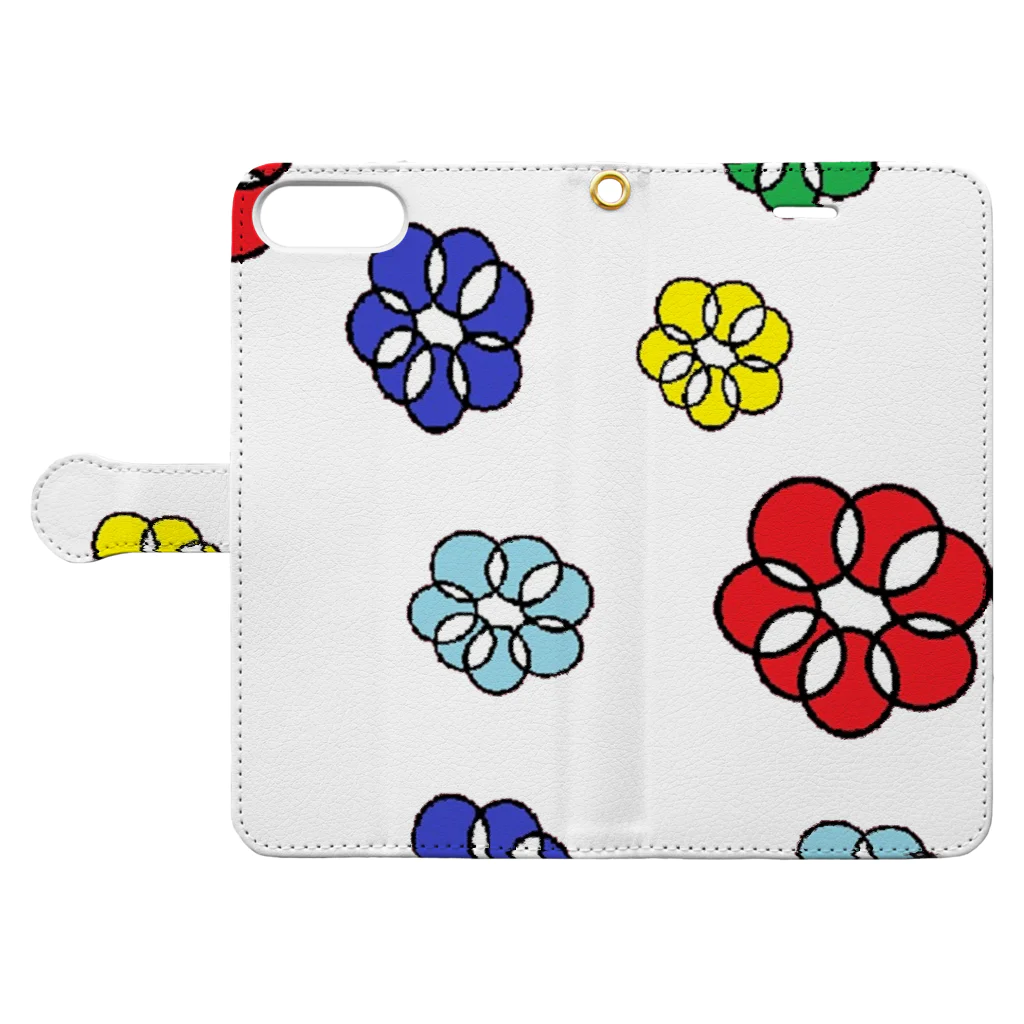 🐸かえるさんと仲間たち🐸のまるまる花 Book-Style Smartphone Case:Opened (outside)