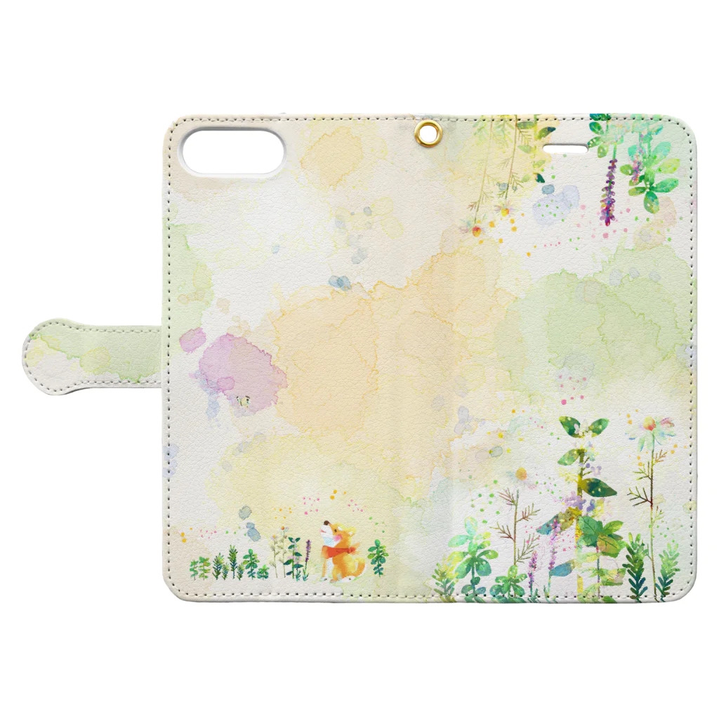 ちょっといっぷく。の水彩調ハーブとわんわん Book-Style Smartphone Case:Opened (outside)