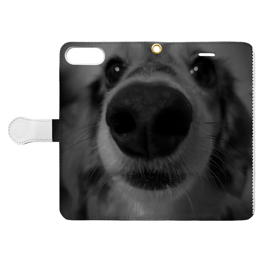 犬、猫　プリントの鼻ﾃﾞｶわんこ Book-Style Smartphone Case:Opened (outside)