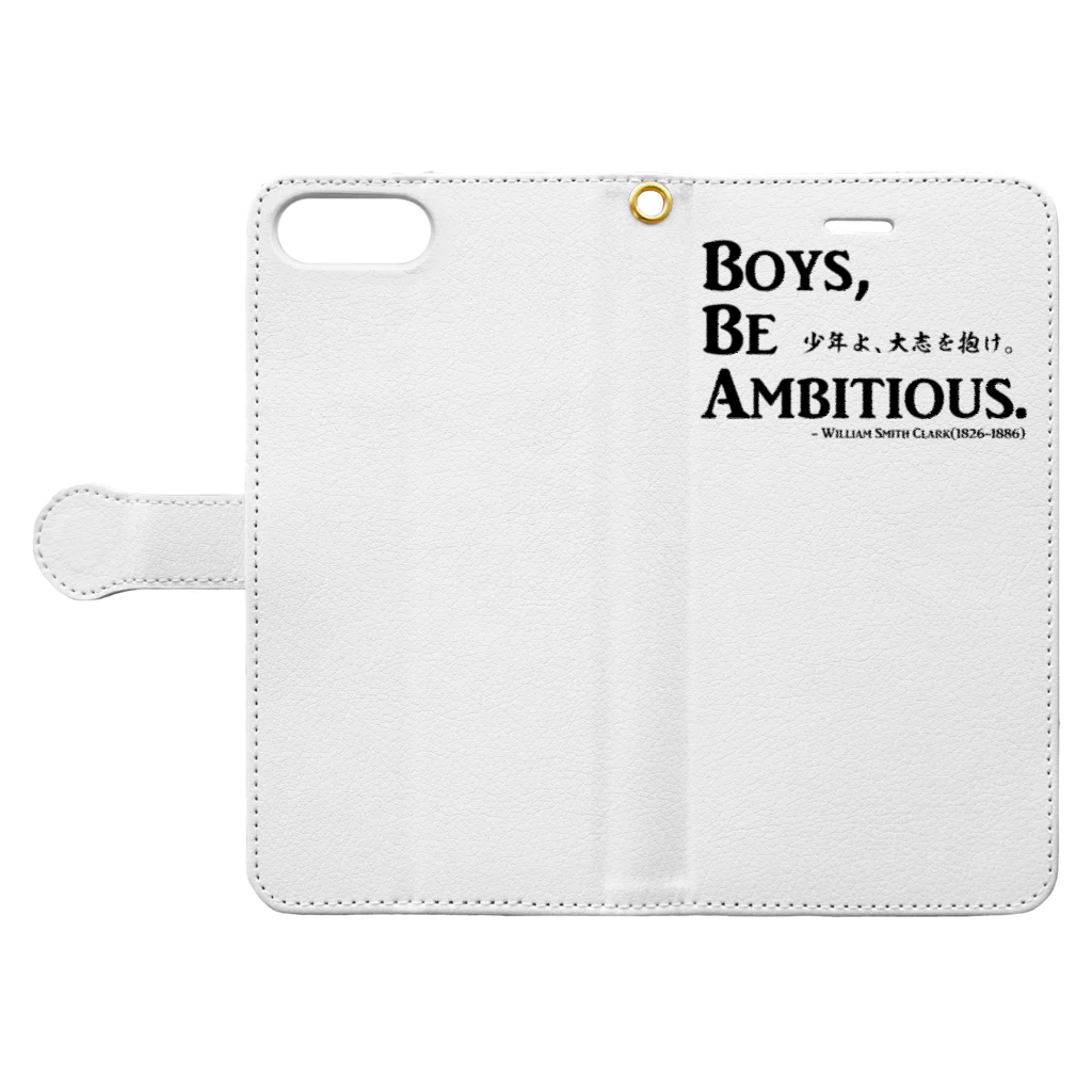 アタマスタイルの名言：「少年よ、大志を抱け」(Boys, Be Ambitious.)：クラーク博士 手帳型スマホケースを開いた場合(外側)