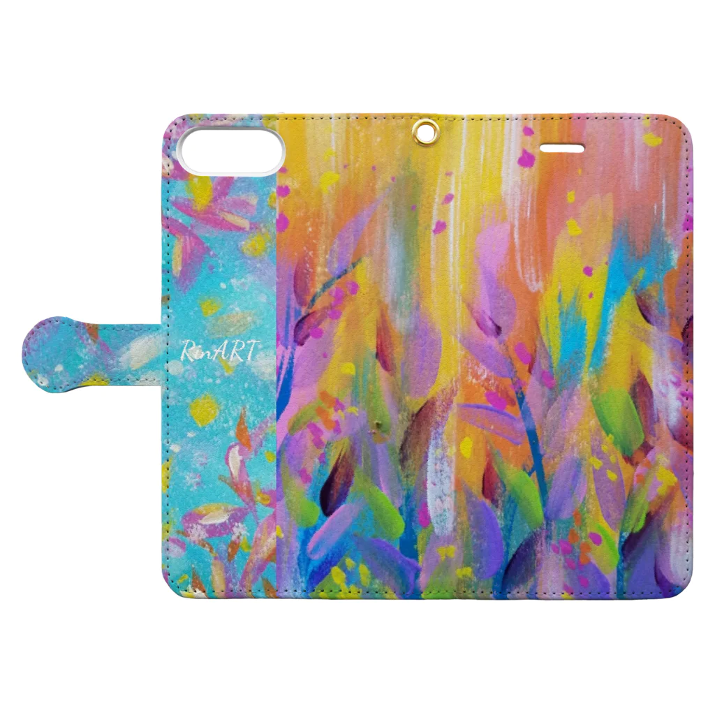 RinARTのRAINBOWシリーズ「happy」 Book-Style Smartphone Case:Opened (outside)